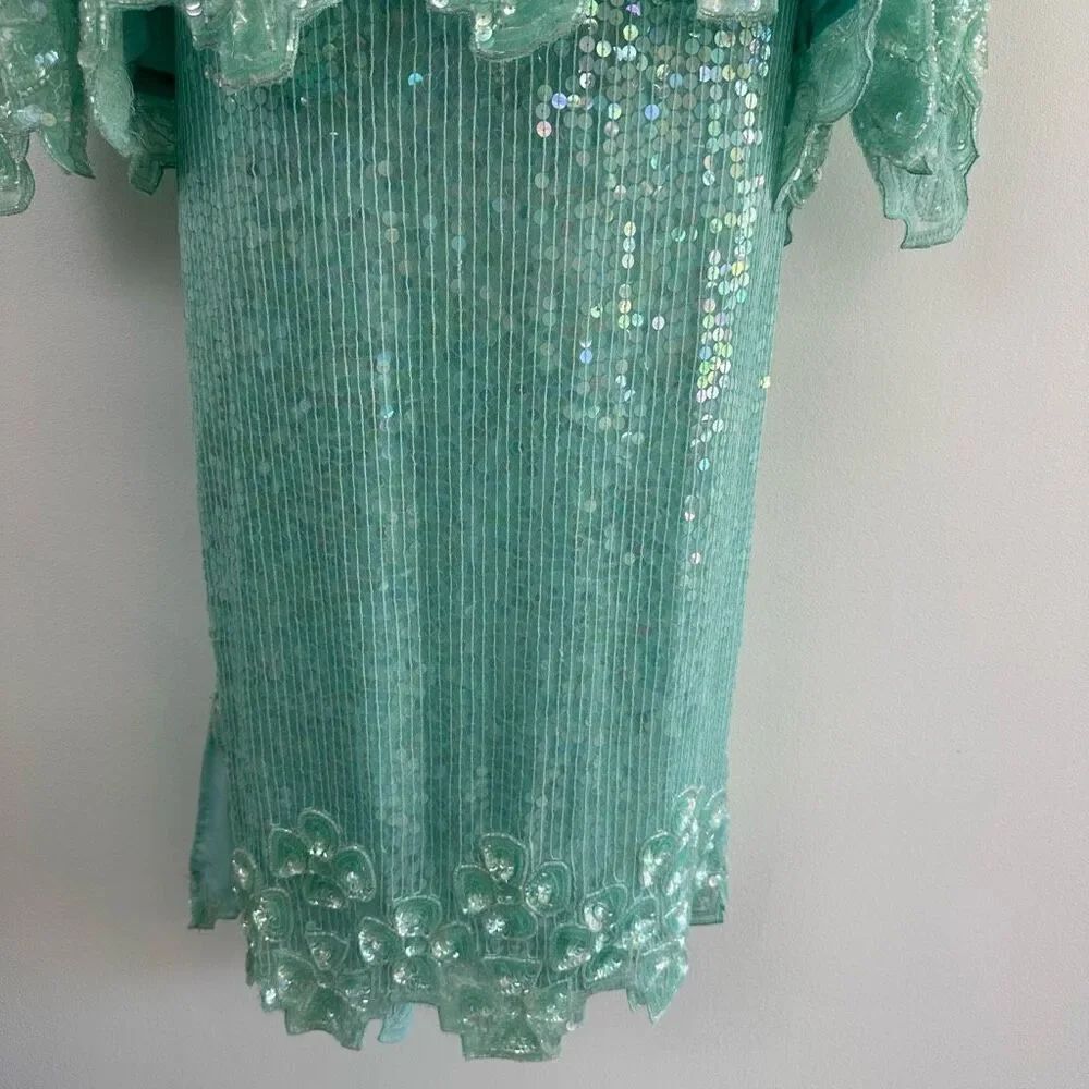 Laurence Kazar Women’s Silk Misty Light Turquoise Heavily Embroidered Beaded and - Picture 11 of 15